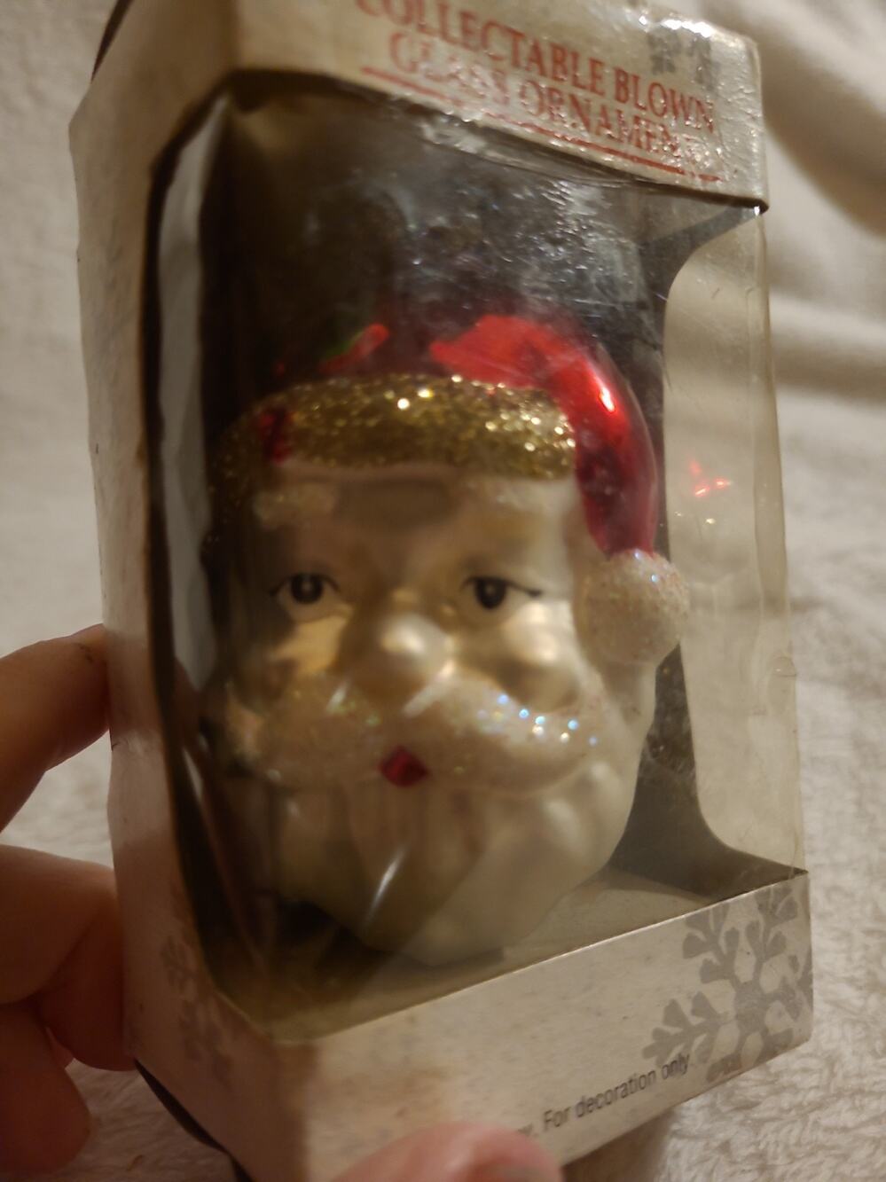 Vintage Collectable Blown Glass Santa Head Christmas Ornament In Original Box